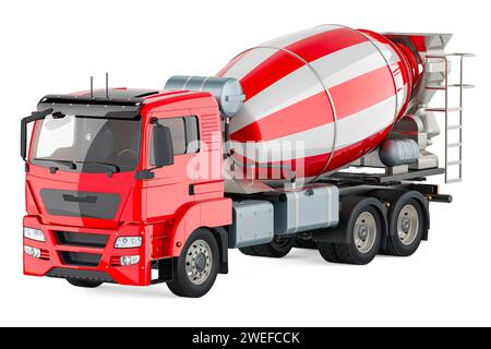 Betonwagen, Zementmischer-Lkw. 3D-Rendering isoliert auf weißem Hintergrund Stockfoto