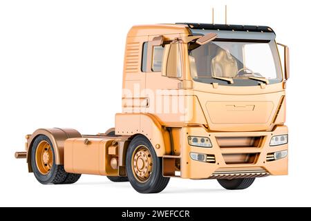 Golden Tractor Unit, LKW Unit. 3D-Rendering isoliert auf weißem Hintergrund Stockfoto