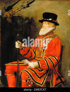 The Yeoman of the Guard (Beefeater, Corporal John Charles Montague), Porträtgemälde in Öl auf Leinwand von Sir John Everett Millais, 1876 Stockfoto