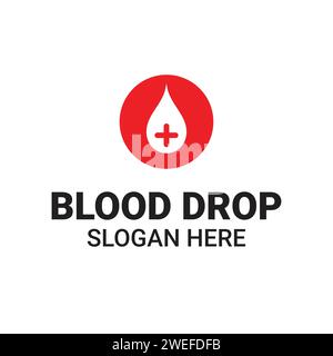 Healthcare Blood Tropfen Logo Vektor Vorlage. Blutbank Logo Design Mit Notfall Plus Schild. Stock Vektor