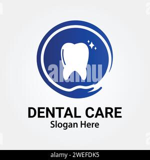 Dental Care Creative Flat Logo Design Vektor Vorlage. Medizin, Medizin und Klinik Logo Konzept. Stock Vektor