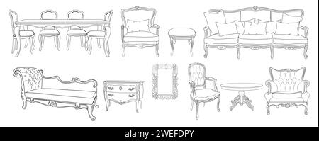 Set aus eleganten antiken Möbeln. Stock Vektor