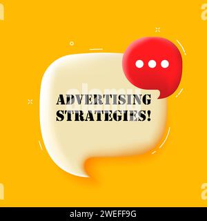 Werbestrategien. Sprechblase mit Werbestrategien Text. 3D-Abbildung. Pop-Art-Stil. Vektorsymbol für Unternehmen und Werbung Stock Vektor