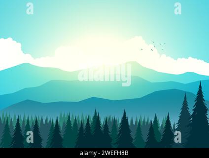 Vektor-Illustration des Sonnenaufgangs am Berg Stock Vektor