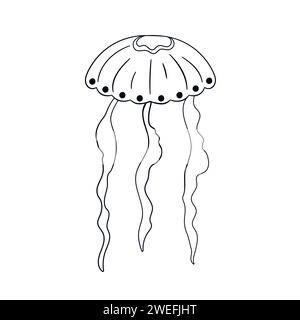 Quallen-Design im Line-Art-Stil. Symbol der medusa unter Wasser. Vektorillustration auf weißem Hintergrund isoliert. Stock Vektor