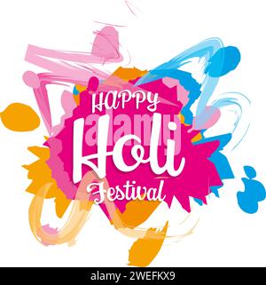 Fuchsia Spot mit Text Happy holi Festival in Vektor mit anderen Farben Stockfoto