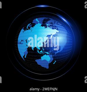 Vektorillustration der futuristischen Erde in Binärzahlen Stock Vektor