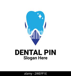 Standort-Logo der Dental Health Care Klinik mit Zahn- und Pinpoint-Symbol-Symbol. Geo Tag Zahnkarte Locator Illustration Vektorelement. Stock Vektor