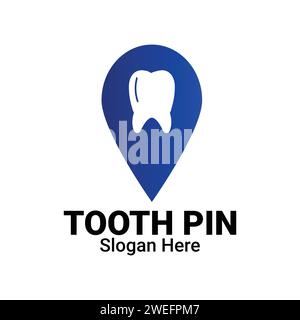 Standort-Logo der Dental Health Care Klinik mit Zahn- und Pinpoint-Symbol-Symbol. Geo Tag Zahnkarte Locator Illustration Vektorelement. Stock Vektor