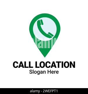 Design Des Grünen Logos Für Den Standort Des Anrufers. Phone Reciever Symbol Logo Mit Pin Point Illustration Vector Template Element. Zeiger Für Customer Help Service Stock Vektor