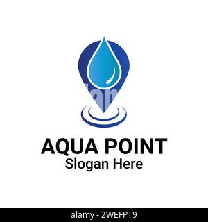 Design-Element Für Wasserstandorte. Aqua Drop Mit Pin Logo Symbol, Illustration, Vorlage, Vektor, Eps. Dermatologie, klinisch bewährter Spot für Allergie Stock Vektor