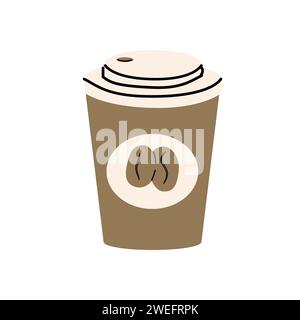 Vektorillustration für Kaffeetassen isoliert auf Hintergrund. Plastikbecher mit heißem Kaffee in flacher Form. Handgezeichnete Vektor-Illustration kann für Banner, Grußkarte, Etikett verwendet werden. Stock Vektor