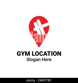 Kurzhantel Fitness Zone Logo. GPS-Tag-PIN-Symbol Design Template Flat Vector. Label-Emblem Für Fitnessstudio Mit Location Shape Workout Bodybuilding-Logo-Konzept Stock Vektor