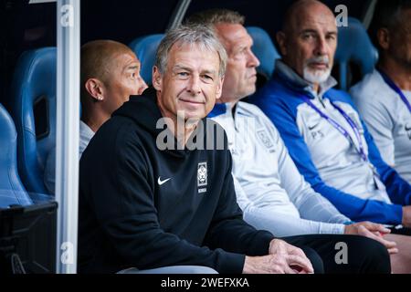 Doha, Katar, 25. Januar 2024, AFC Asian Cup Katar 2023 Gruppe E - Südkorea 3:3 Malaysia, Joeng Woo-yeong und Son Heung-min Ergebnis für Südkorea, Faisal Halim Arif, Aiman Hanapi, Romel Morales Ergebnis für Malaysia. Stockfoto