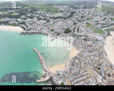 St. Ives Cornwall UK Vogelperspektive aus der Vogelperspektive aus der Vogelperspektive von St. Ives Cornwall Stockfoto