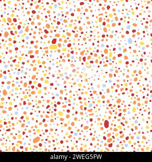 Chaotisches Polka Dots-Modeschmuck. Unregelmäßige Flecken und Blobs nahtlose Mode Textur bunte Vektor-Illustration. Stock Vektor
