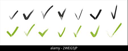 Markieren Sie Set. Handgezeichneter Pinsel Tick Symbol Designelement. Isolierter Vektor Ja markiert Sammlung. Stock Vektor