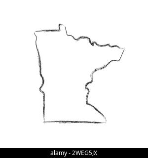 Minnesota Hand gezeichnete Karte. Einfache Skizzenkarte des US-Bundesstaates. Karte im Doodle-Stil isoliert auf weiß für Business-Designs. Stock Vektor
