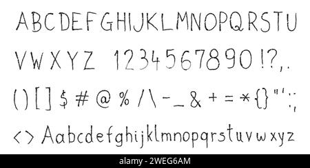 Handgeschriebene Schriftart. Handgezeichnete Bleistiftkollektion mit kreativen Schriftzügen im Sketch-Stil. Isolierte Vektorschriftart. Stock Vektor