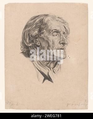 Kopf eines alten Mannes mit geschlossenen Augen, nach rechts gedreht, Pierre Charles Ingouf, nach Jean-Baptiste Greuze, ca. 1766 Druckpapier ätzend / Gravur alter Mann Stockfoto