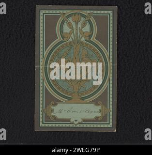 Menü im Namen von Mr. Emile Steyns, Anonym, ca. 1880 - ca. 1920 Druck auf der Vorderseite zwei Vögel mit den Schnäbeln bis zu einer Vase mit Blumen. Das Menü auf der Rückseite. Papier-Buchdruck Blumen in einer Vase. Vögel Stockfoto