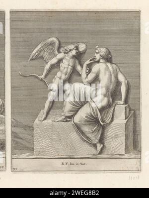 Venus in Liebe, Pietro Sante Bartoli, nach Rafaël, 1645–1700 Druck Amor steht mit seinem Bogen vor der sitzenden Venus und greift sie am Arm. Drucken ist Teil eines Albums. Papierätzung / Gravur Venus und Cupid (Cupid ist nicht nur Attribut) Stockfoto