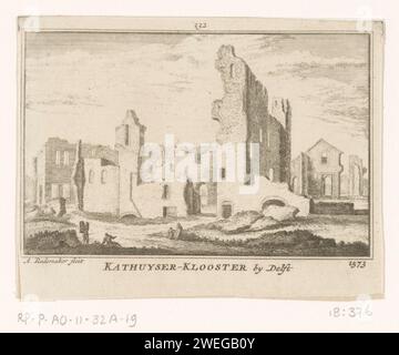 Ansicht der Ruine des Kartäuserklosters bei Delft, 1573, Abraham Rademaker, 1725 - 1803 drucken Ansicht der Ruinen des Kartäuserklosters 'Sint-Bartholomeus in Jerusalem' bei Delft, in der Lage, in der Situation um 1573. Im Vordergrund einige Figuren. Papierätzung / Gravur Ruine der Kirche, des Klosters usw. Kartäuserkloster „Sint-Bartholomeus in Jerusalem“ Stockfoto