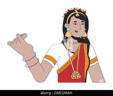 Weibliche Bharatanatyam-Tänzerin 2D lineare Zeichentrickfigur Stock Vektor