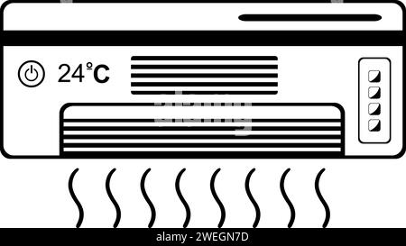 Vektorzeichnung Illustration einer Klimaanlage mit kühlenden Wellen, in Schwarz-weiß gezeichnet Stock Vektor