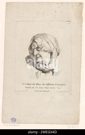 Titeldruck mit dem Kopf einer älteren Frau, nach links gedreht, Pierre Charles Ingouf, nach Jean-Baptiste Greuze, um 1766 Druckpapier Radierung / Gravur alte Frau Stockfoto