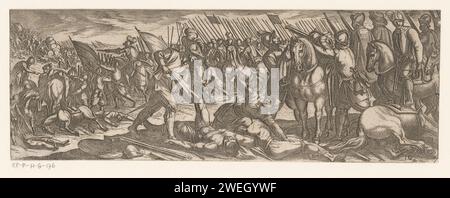 Siegreiche Soldaten stehlen die Besitztümer der Toten, Antonio Tempesta, Druckpapier aus dem Jahr 1599, das den Soldaten graviert; das Leben des Soldaten. Kriegsführung; militärische Angelegenheiten (+ Kavallerie, Reiter) Stockfoto