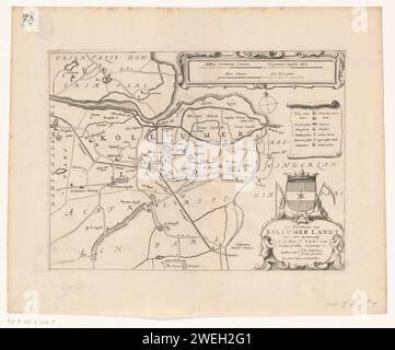 Karte von de Grieteenij Kollumerland en NieuwkruIsland, 1664 Druck oben rechts zwei Sticks: Milliare Germanicum Commune / A common Duytsche Myle, Hora Itineris / A Uyre Gaens. Unten rechts Cartouche mit Titel und administrativen Informationen über die Grietenij, darüber das Wapen van Kollumerland. Papiergravur von Karten verschiedener Länder oder Regionen. Wappen (als Symbol des Staates usw.) Friesland. Kollumerland en NieuwkruIsland Stockfoto