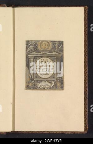 Titeldruck der Presseserie über das Leben Christi, Adriaen Collaert, nach Maerten de Vos, um 1580 - ca. 1590 Print Titeldruck der Presseserie über das Leben Christi: Vita iesu Salvatoris Varijs iconibus ab Adriano Collaert Expressa. In Prentalbum mit zwei Serien von 34 und 25 Stichen mit Szenen aus dem Leben und der leidenden Geschichte Christi. Papier. Gold (Metall). Silbergravur (Metall) Stockfoto