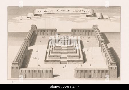 Blick auf die Verbotene Stadt in Peking, Jacob van der Schley, nach Jacques-Nicolas Bellin, 1747 - 1768 Druckgesicht in einer nusshaften Perspektive auf die verbotene Stadt, den Palast des chinesischen Kaisers. Papiergravur im Innenhof des Palastes oder der Verbotenen Stadt „Hôtel“ Stockfoto