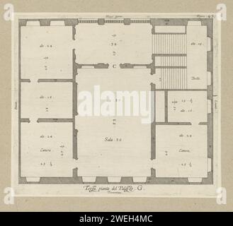 Karte des zweiten Stockwerks des Palazzo Interiano Pallavicini in Genua, 1622 Druck dieser Druck ist Teil eines Albums. Papier Gravur Plan  Architektur. Hôtel, d. h. kleiner Palast in der Stadt - AA - bürgerliche Architektur: Im Palazzo Interiano Pallavicini Stockfoto