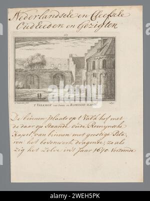 Blick auf den Valkhof und die Sint Maartenskapel oder Barbarossa Ruinen in Nijmegen, 1670, Abraham Rademaker, 1725 Druck oben nummeriert: 283. Papier. Tintenätzung/Stiftruine einer Wohnung, eines Hauses, einer Burg usw. Kirche (außen) - QQ - kleine Kirche, Kapelle Valkhof Stockfoto