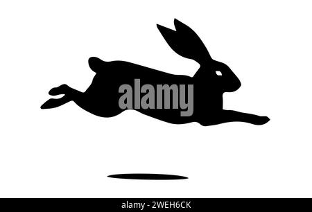 Silhouette des springenden Kaninchens. Osterhase. Isoliert auf weißem Hintergrund. Ein einfaches schwarzes Symbol von Hase. Niedliches Tier. Ideal für Logo, Emblem, Piktogramm, Druck, Designelement für Grußkarte, Einladung Stock Vektor