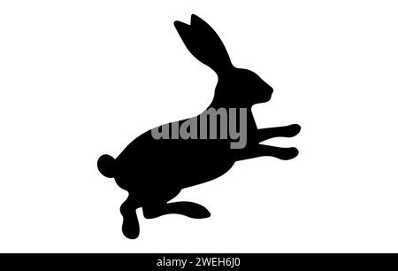 Silhouette des springenden Kaninchens. Osterhase. Isoliert auf weißem Hintergrund. Einfaches schwarzes Symbol des Hasen. Niedliches Tier. Ideal für Logo, Emblem, Piktogramm, Druck, Designelement für Grußkarte, Einladung Stock Vektor