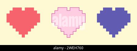 Satz von bunten Herzen im Pixel-Art-Stil, Vektor-Illustration Stock Vektor