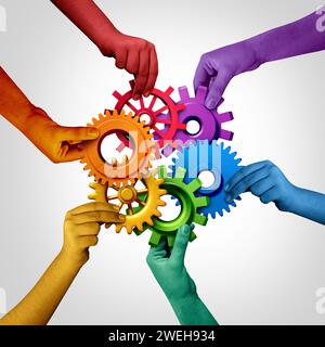 Diversity Equity and Inklusion oder DEI-Konzept als eine Gruppe unterschiedlicher Menschen, die als Symbol für Gleichheit, Zugehörigkeit und Inklusion zusammenarbeiten Stockfoto