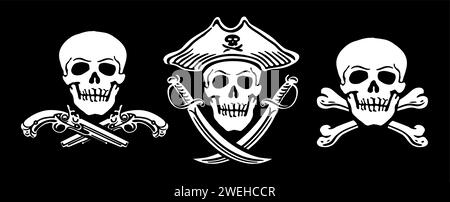 Jolly Roger Emblem. Piratenfahne mit Schädel. Vektorabbildung Stock Vektor