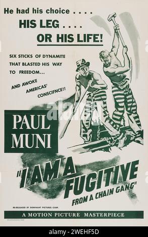 I am a Fugitive from a Chain Gang (Dominant, 1932, Wiederveröffentlichung 1956) Vintage 1950er Jahre Filmposter. Film Noir - Paul Muni Stockfoto