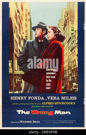 Der Falsche Mann (Warner Brothers, 1957). Poster - Ein Hitchcock-Film mit Henry Fonda und Vera Miles. Stockfoto