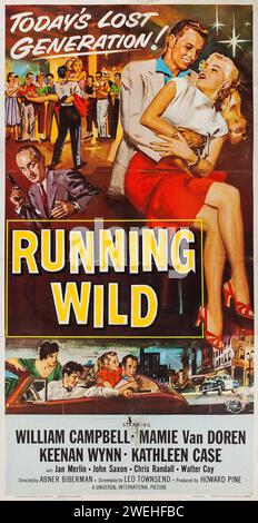 Vintage-Filmplakat aus den 1950er Jahren - Running Wild (Universal International, 1955) William Campbell, Mamie Van Doren, Keenan Wynn, Kathleen Case Stockfoto