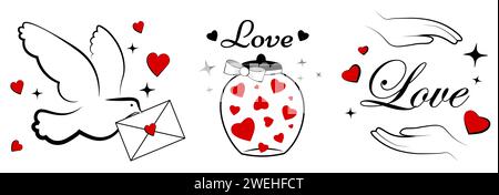 Valentinstag. Kritzeleien. Set von Illustrationen mit roten Herzen Stock Vektor