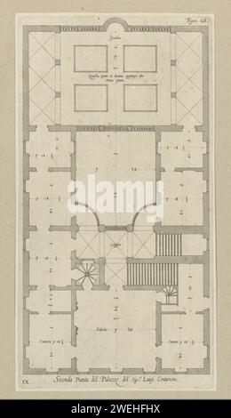 Karte des ersten Stockwerks des Palazzo Podestà in Genua, 1622 Druck dieser Druck ist Teil eines Albums. Papierstich Hôtel, d. h. kleiner Palast in der Stadt - AA - bürgerliche Architektur: Innen. Plan  Architektur Palazzo Podestà Stockfoto