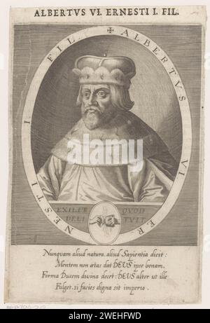 Porträt von Albrecht III., Herzog von Bayern, Anonym, 1600 - 1699 Druck in der Mitte seines Mottos. Papiergravur/Buchdruck Stockfoto