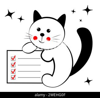 Cat Mit Plan: Abgeschlossene Ziele Stock Vektor