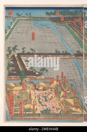 Überblick über den Bezirk Honcho und das Viertel Miyozaki in Yokohama, Utagawa Sadahide, 1860 linkes Blatt des Triptychons drucken. Papierhafen. Stadtblick im Allgemeinen; 'Veduta' Yokohama Stockfoto