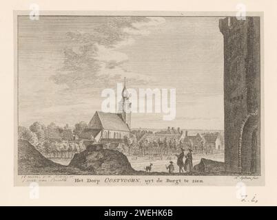 Blick auf das Dorf Oostvoorne, Hendrik Spilman, 1742 - 1784 Druckpapier Gravur Aussicht auf das Dorf, Silhouette des Dorfes. Kirche (außen) Oostvoorne Stockfoto